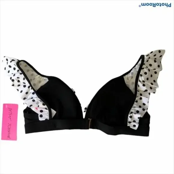 NWT Betsey Johnson Sz S DOTS AMORE Polka Dot Ruffle Bikini Top - Picture 2 of 8